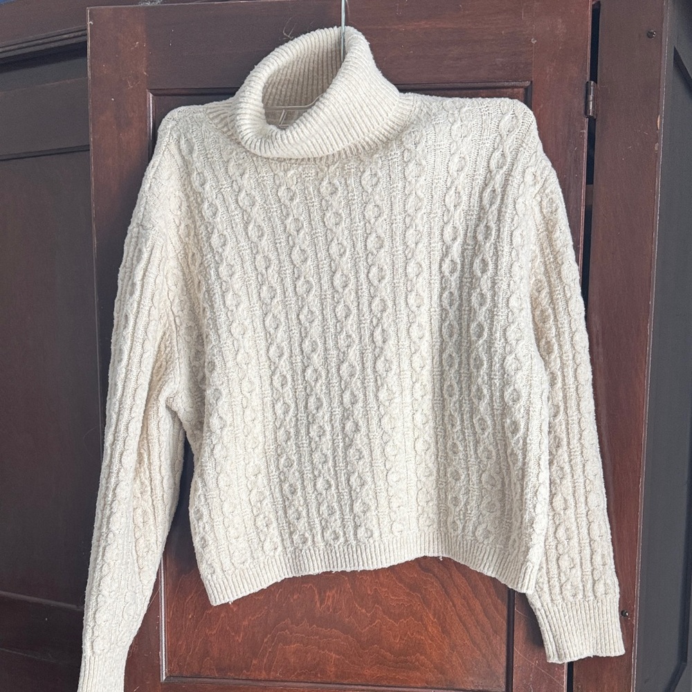 Zara Cream Cable Knit Turtleneck Sweater